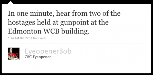 EyeopenerBob: In one minute, hear from two of the hostages held at gunpoint at the Edmonton WCB building